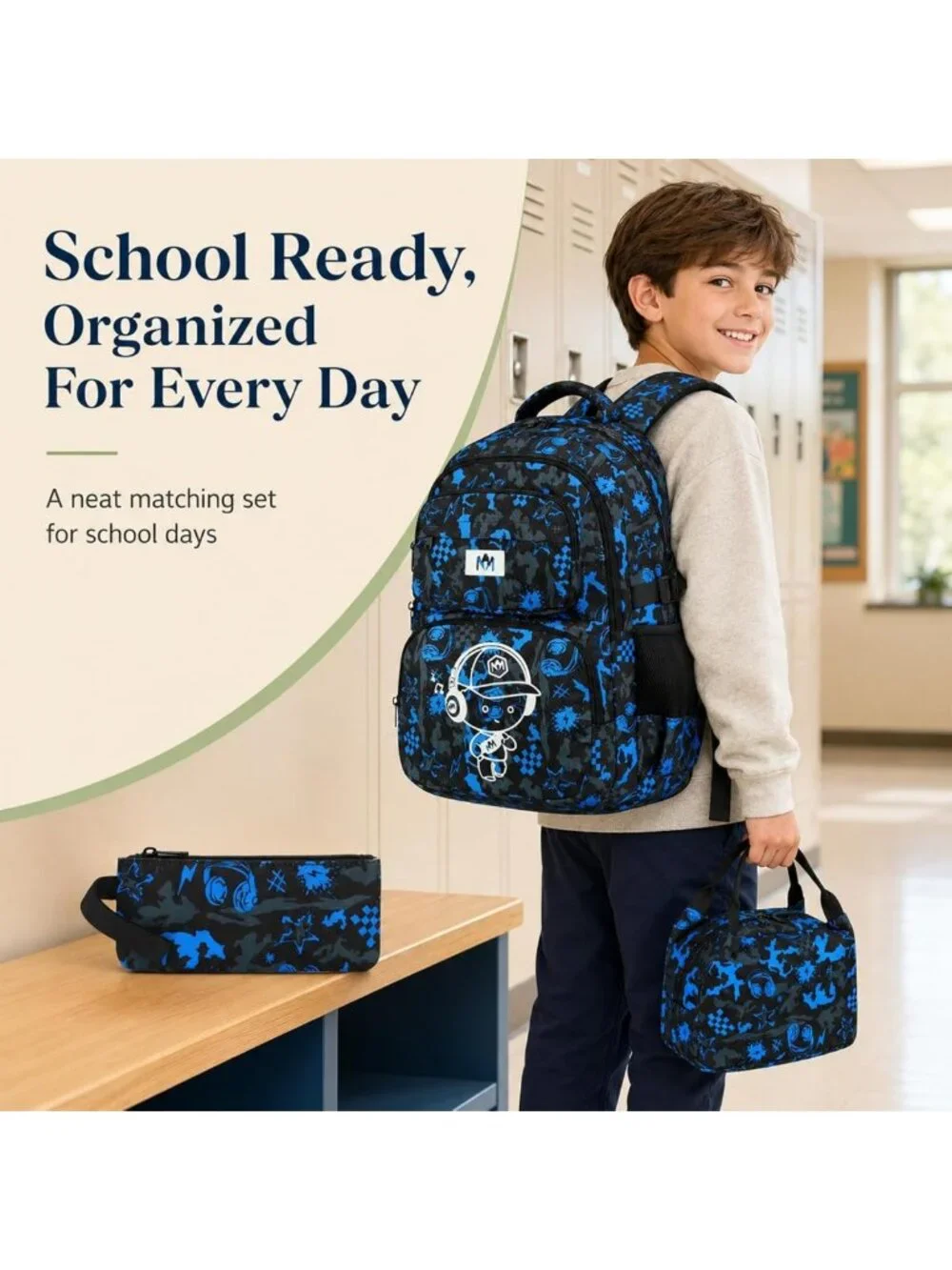 Camo Kids Backpack Set for Boys - Stylish Bookbag for School & Travel - 3pcs